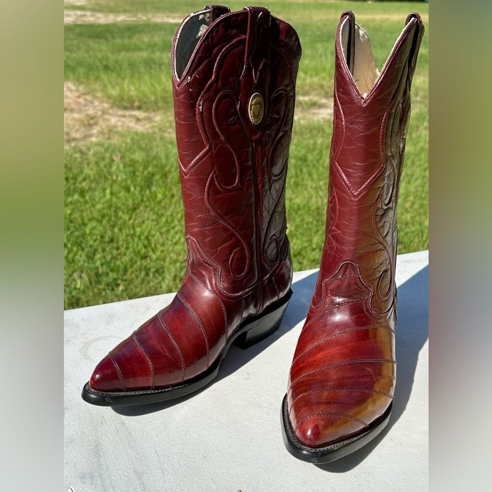 White Diamonds Eel Skin and Goat Leather Cowboy Western Boots Men's Size 6.5 EE - Picture 2 of 12